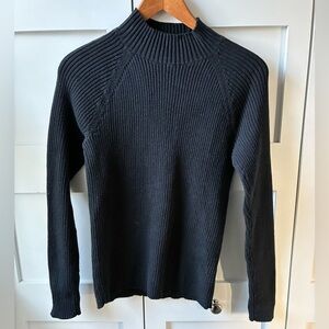 Black Ribbed Mock Neck Sweater With Subtle Shimmer
